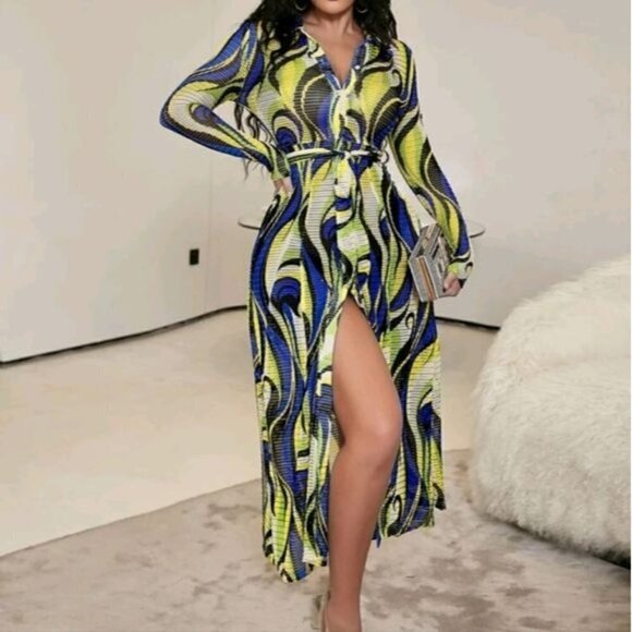 ALL OVER PRINT DEEP V BOHEMIAN SHIRT DRESS - Picture 4 of 9